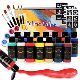 LiBozd Textile Paints Fabric Paint Set 14 Colours - Machine Washable & Quick Drying | Non-Toxic Textile Paint for Children with Brush | Eco Textile Paint for DIY, T-Shirts (14 x 30 ml)