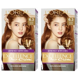 L'Oréal Paris Excellence Duo Cream Shared Gray Hair Dye, 6.3 Gold Brown, 2 Pieces / 로레알파리 엑셀랑스 듀오크림 나눠쓰는 새치염색 염모제, 6.3 골드브라운, 2개