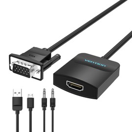 Adaptador VGA a HDMI con audio, 1.5 pies (salida de fuente VGA de PC a TV/monitor con conector HDMI), VENTION 1080P VGA a HDMI Cable convertidor para computadora, computadora, laptop, PC, monitor, HDTV