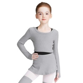 Avrigirl Knitted Crop Grey Ballet Sweater for Girls, Dance Skirts with Shorts Cover up for Gymnastics, Skating