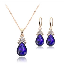 Hasnsofie Jewellery Set for Women, Sapphire/Ruby Stone Gold Tone Earrings and Necklace with Pendant, 18K Gold Plated Red and White Drop Austrian Crystal, Women's Jewellery with Gift Box, Stone,