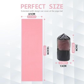 AIMALL Non-Slip Yoga Mat Towel 72x25.6in Microfiber Sweat-Absorbent Exercise Mat Cover with PVC Grip Dots for Hot Yoga Pilates Fitness with Mesh Bag – Grey Pink Purple
