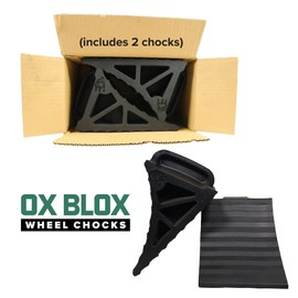 EKON OX BLOX Heavy Duty Wheel Chocks with Handle 2-Pack - Wide 6" Footprint with Grooves to Prevent Tires from Slipping - Campers, Trailers & RV Wheel Chocks - 100% Recycled Rubber Wheel Chocks