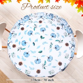 Harloon 70 Inch Thanksgiving Tablecloth Blue Pumpkin Round Table Cloth Fall Tablecloth Autumn Fabric Table Cover Harvest Washable Tablecloth Reusable Pumpkin for Home Fall Supplies