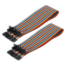 MECCANIXITY Female to Female 40Pin Breadboard Jumper Wire 2.54mm Pitch Ribbon Cable 41cm Long Electronics Breadboard Ribbon Cables for Breadboard Electronic Projects Pack of 2