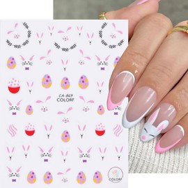 RIICFDD Easter Nail Stickers 8 Sheets 3D Self-Adhesive Nail Art Stickers Bunny Nail Stickers Cute Rabbits and Easter Eggs Nail Accessories for Women Girls Easter Nail Decals