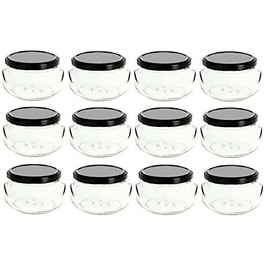 Nakpunar 12 pcs 8 oz Glass Tureen Jars with Black Lids