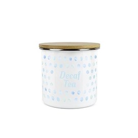 Purely Home Aqua Blue Polka Dots Decaf Tea Storage Canister - Spotty Dotty Light Blue And White Metal Enamel Medium Sized Food Storage Container
