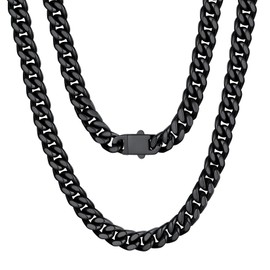 Black Cuban Link Chain,Stainless Steel Black Chain Necklace 7mm, Hip Hop Mens Jewelry,22"