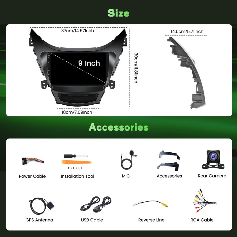 Fuluku for Hyundai Elantra 2011-2013【2+64GB】 Android Car Stereo 9" Touch