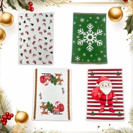 Christmas Towel 4 Pcs Christmas Hand Towels 12.6 x 17.7 inch Microfibre Christmas Towels Christmas Tree Snowflake Santa Hand Towels Absorbent Christmas Tea Towels Set for Home Kitchen Bathroom