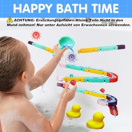 Children's Bath Toy, 44 Pieces Marble Run Bath Toy from 3 4 5 6 Years, DIY Marble Run Bath Toy with Suction Cups, Water Toy, Bath Fun Gift for Girls Boys from 3 Years