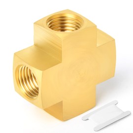 GASHER 1PCS Brass Pipe Fitting, Barstock 4 Way Cros, 1/4" x 1/4" x 1/4" x 1/4" NPT Female Pipe