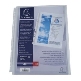 Exacompta - Ref 5507E - PP Expanding Punched Pockets - Suitable for Holding A4 Documents, 25mm Gusset & Flap, Made From 200 Micron Polypropylene - Transparent (Pack of 10)