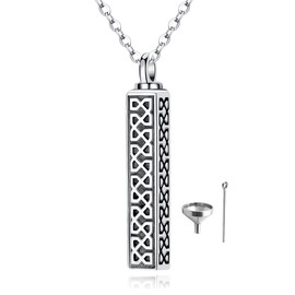 Fryneauy Celtic Bar Urn Necklace for Ashes S925 Sterling Silver Pendant Necklace Keepsake for Ashes Memory Keepsake Cremation Jewelry for Women