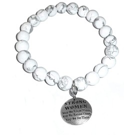 Howlite Natural White Stone Women's Stretch Beaded Bracelet, Inspirational Message Charm, Stretch - Will fit most wrists., Stone