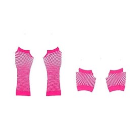 Sowaka 2 Pairs Fingerless Fishnet Gloves for Women Girls 80s Retro Stretchy Mesh Gloves for Costume Parties (Rose Red)