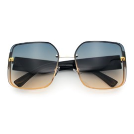 SA106 Womens Metal Frame Rimless Oversized Luxury Fashion Butterfly Sunglasses Gold Black - Blue Beige