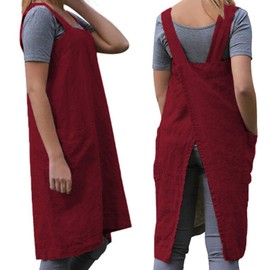 WROLEM Women's Cross Back Pinafore Apron with Large Pockets Home Kitchen, Restaurant, Coffee house,Cooking Gardening Works