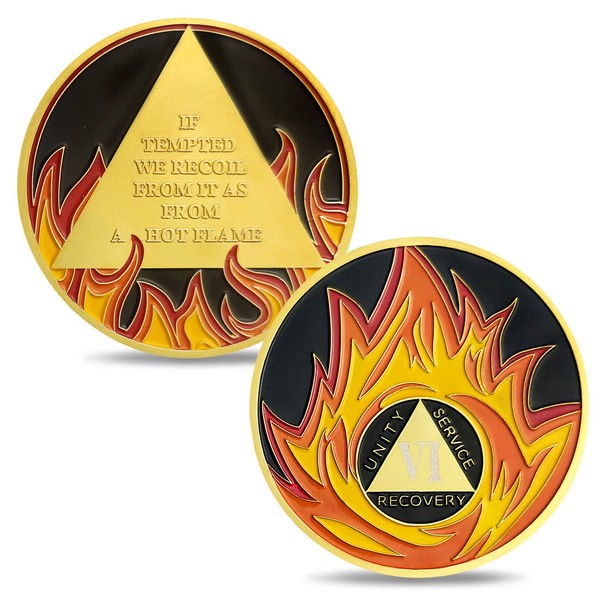6 Year Sobriety Coin Flames Sobriety Chip AA Coins and