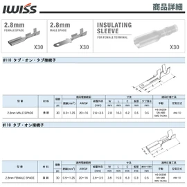 IWISS Flat Terminal Sleeve Male and Female 270-Piece Set for Wiring Work Universal Crimping Pliers IWS-1424A + 270KIT