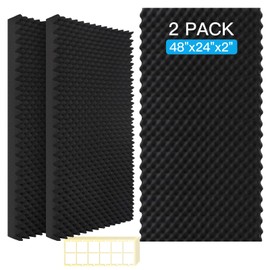 2 Pack Acoustic Foam Panels,48X24X2 Inchs Egg Crate Foam, Soundproof Foam Wall Panels,Studio Foam Panel,High Density Fireproof Noise Foam (Black -2 PCS, 48X24X2 Inchs)