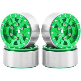 4Pack HIRCQOO 1.0" SCX24 Beadlock Wheels Rim 7mm Hex Wheel Rims Compatible with Axial 1/24 AXI90081 AXI00002V2 JT C10 Gladiator RC Micro Beadlock Wheels Crawler Car (Green)