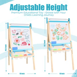 Ranqibo Easel for Kids, Adjustable Wooden Art Easel for Kids, Magnetic Whiteboard & Painting Blackboard, Drawing and Painting for Aged 3-12,2 Paper Rolls