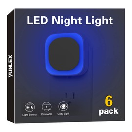 YUNLEX 6 Pack Plug in Dimmable Night Light, Blue Nightlight, Auto Dusk to Dawn Sensor, LED Night Light, Soft Glow, Diffused Light for Bathroom, Hallway, Stairs, Kitchen, Bedroom