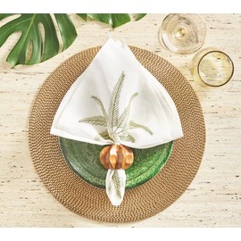 Kim Seybert Palm Coast Napkin in White & Green & Gold, Set of 4