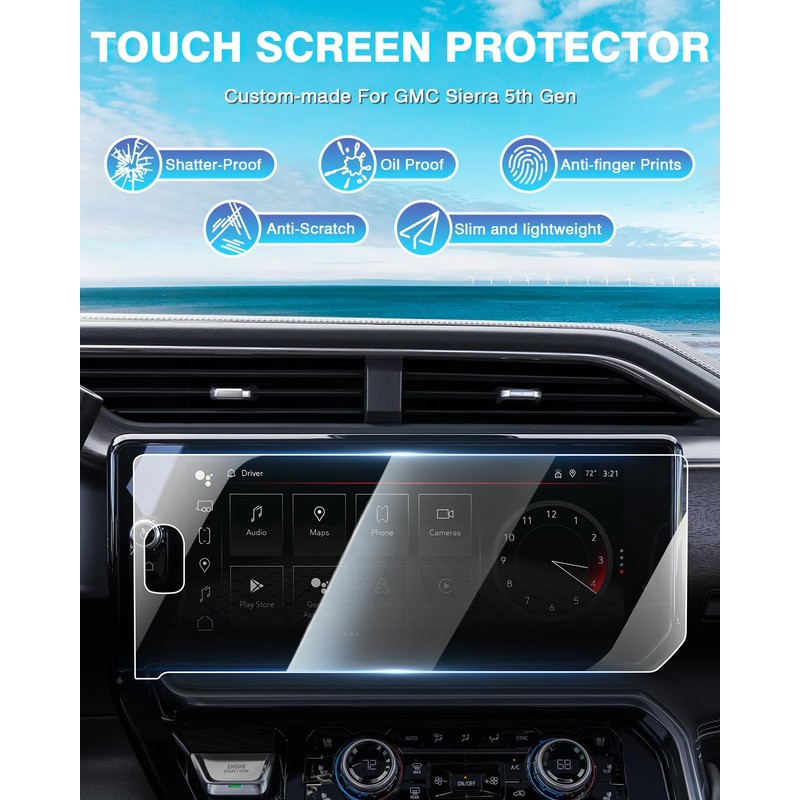 Karltys 2 Pack Tempered Glass Screen Protector for 2022-2024 GMC