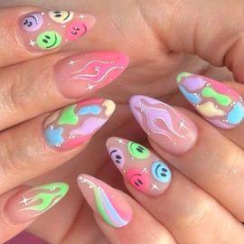 Liberte555 Nail Tips Children Gal Short Korean False Nail Long Cute Almond Cogal Handmade (Multi 001, Short)