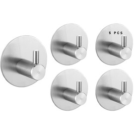 Adhesive Hooks - 5 Pack Heavy Duty Wall Hooks Waterproof Stainless Steel Hooks for Hat Towel Robe Hooks Rack Wall Mount - Bathroom Kitchen Home Hotel Office Cabinet and Bedroom CHROM06