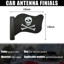 Povtii Pirate Flag Car Antenna Topper, Skull Crossbones Partern Automotive Antenna Topper, Cool Pirate Flag Shaped Auto Antenna Ball for Most Vehicles, Universal Car Accessories (1 PCS)