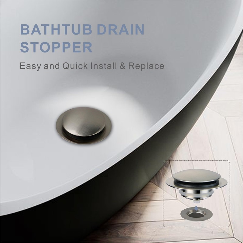 Brushed Bathtub Drain Stopper,Universal Pop Up Bath Drain, Hidrop Tip