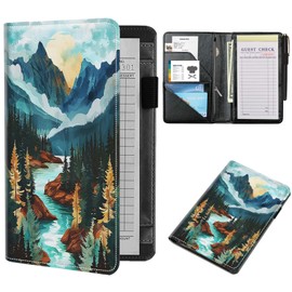 NLZQTTBD Server Books for Waitress Cute Waitress Book PU Leather Server Book with Zipper Wallet Black Serving Book Organizer Fit Server Apron,Forest