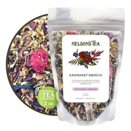Nelson's Tea Raspberry Hibiscus Tea - Caffeine Free, Cut & Sifted Green Rooibos, Honeybush, Dried Raspberries, Acai, and Pomegranate Loose Leaf (2 oz)