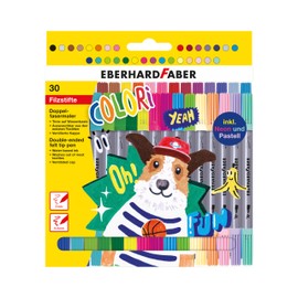Eberhard Faber Colori 550030 Felt Tip Pens Set, 30 Colouring Pens in Cardboard Case, Felt Tip Pens Thick and Thin Tip