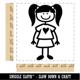 Stick Figure Girl Daughter Square Rubber Stamp for Stamping Crafting - 1.75in Medium