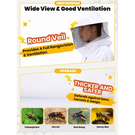 Professional Bee Suit for Men & Women Sting Proof, Round Veil Beekeeping Suits with Glove, Vented Beekeeper Suit for Backyard, Adult Bee Suits for Apiarist Work, (XXL for 5'11''-6'3'')