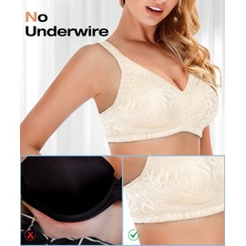 WingsLove Full Coverage Bras for Women Wirefree Non Padded Minimizer Bra Full Support Plus Size Bra Brassiere Femme（Nude,44DD