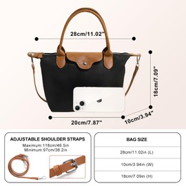 Long Keeper Women's Tote Bag Small Crossbody Shoulder Bags for Women Ladies Top Handle Small Tote Handbags With Zip Waterproof Nylon Mini Hobo Purse (Black)