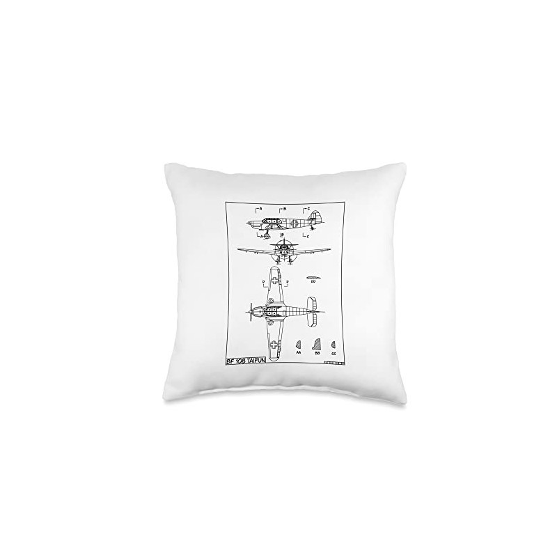 Messerschmitt Bf 108 Taifun WW2 German Plane Blueprint Throw Pillow