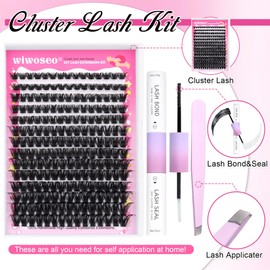 wiwoseo Russian Cluster Lashes Kit Individual Lashes Kit DIY Lash Extension Kit DD Curl Individual Eyelashes with Bond and Seal Lash Glue Russian Lashes Cluster DIY at Home Eyelash Extension Kit