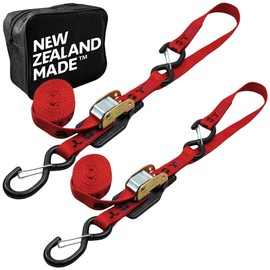 Heavy Duty Motorcycle Tie Down Straps - 1" x 8' Cam Buckle Straps with Soft Loops & Safety Hooks - Secures Motorbikes, Dirtbikes, ATV, UTV - 2 Pack Red