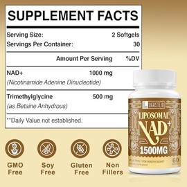 1500 mg NAD liposomal +, 98% + absorción, suplemento NAD+ para mujeres y hombres con TMG, para defensa del envejecimiento, energía celular, función ca