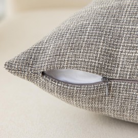 Kevin Textile Faux Linen Square 2 Tone Woven Throw Pillow Sham Cushion Case Covers Farmhouse Cushion Case for Car/Couch Use, 18-inch(2 Packs, Grey)