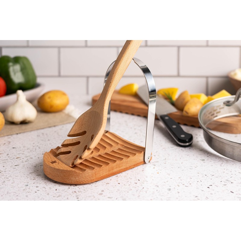 Jeanne Fitz Spoon Rest & Pot Lid Holder, Beechwood &