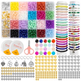 Newlibery 1258Pcs 6mm Glass Beads for Bracelet Making Kit,20 Colors Crystal Jewelry Bead,Craft DIY Set with Elastic String,Charms,Rings,Gift for Girls Ages 6-12…