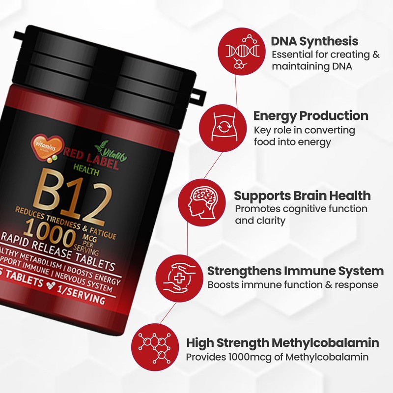Vitamin B12 Tablets High Strength 1000mcg, 365 Tablets (1 Year